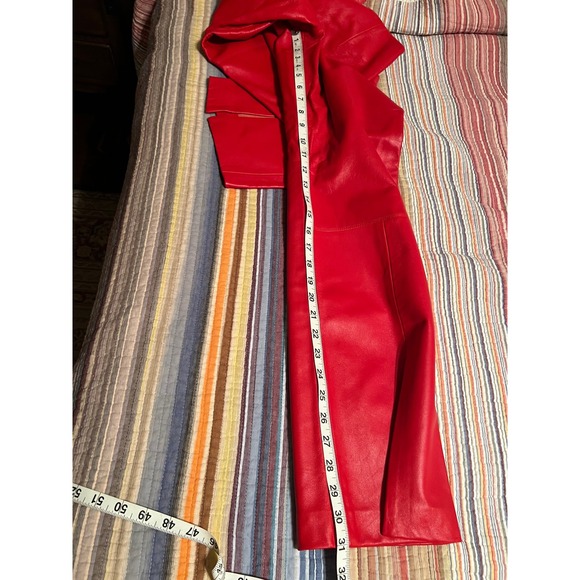 Neto Red Leather Pants Women's Size 6 High Waist Flare Leg Split Hem - Picture 7 of 10